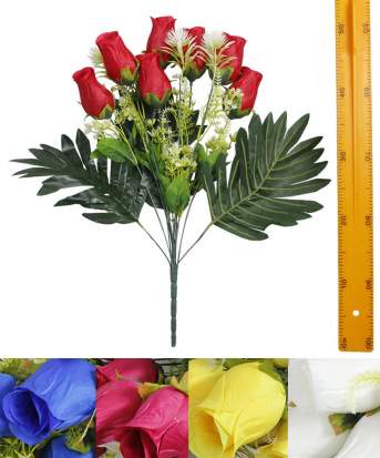 Ветка букет для венка роз бутон с листом феникса (7гол 60см 20шт) Х-001