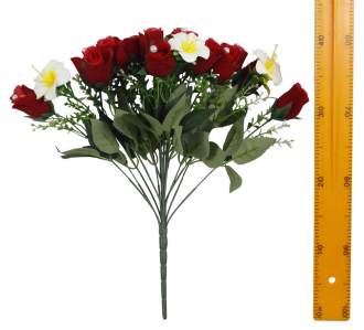 Ветка букет роз бутон с жемчугом (18гол 50см 20шт) K-003