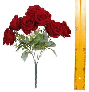 Ветка букет для венка роза бархатная (7гол 45см 20шт) B-002