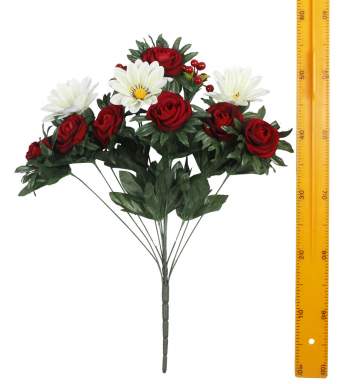 Ветка букет розочка с ромашкой и ягодой (12гол 55см 10шт) Е-003 200шт Ветка букет розочка с ромашкой и ягодой (12гол 55см 10шт) Е-003 200шт